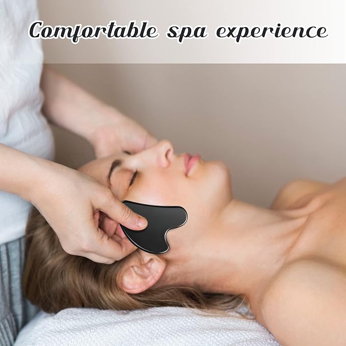 Nuanchu Stainless Steel Gua Sha Facial Tools Metal Guasha Tool for Face Body Jawline Shaper, Double Chin Reducer, Puffiness Reducing, Lymphatic Drainage Massager Skin Care Gift with Pouch(Black)