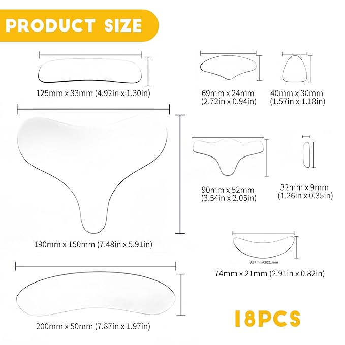 18 Pcs Anti Wrinkle Patches, Reusable Silicone Facial & Neck Wrinkle Patches, Overnight Smoothing Pads for Smile Lines Lips Forehead Chest, Skin-Firming Anti-Aging Skincare