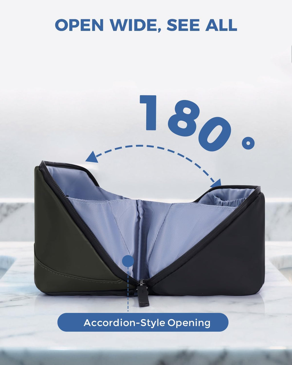 WANDF Toiletry Bag for Men, PU Leather Travel Organizer with Detachable Waterproof Hanging Pouch, Open-Flat Dopp Kit Shaving Bag with Wet Pocket for Travel Toiletries Accessories (Army Green)