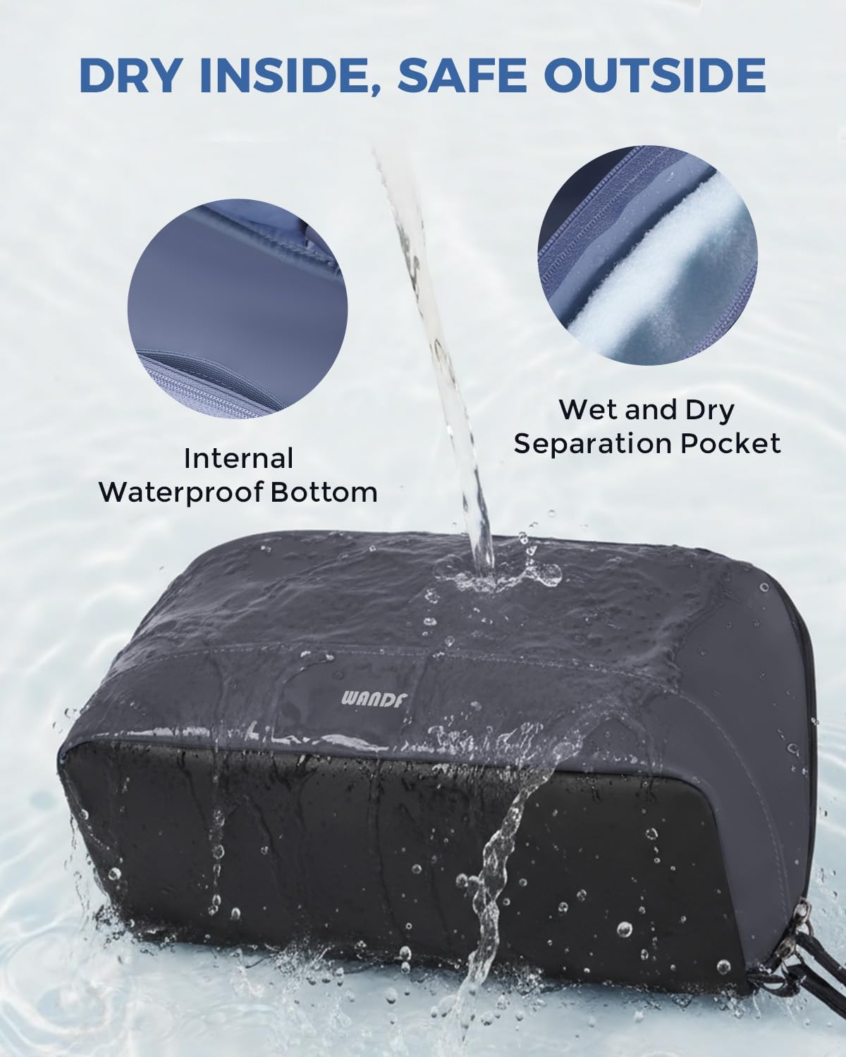 WANDF Toiletry Bag for Men, PU Leather Travel Organizer with Detachable Waterproof Hanging Pouch, Open-Flat Dopp Kit Shaving Bag with Wet Pocket for Travel Toiletries Accessories (Dark Gray)