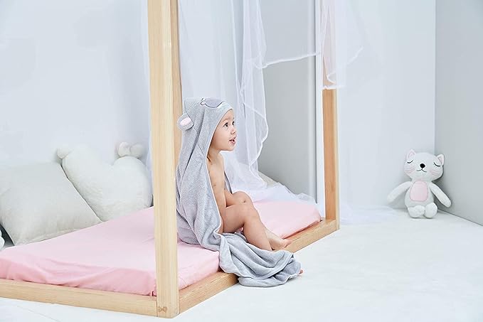 HIPHOP PANDA Hooded Towel - Rayon Made from Bamboo, Bath Towel with Bear Ears for Newborn, Babie, Toddler, Infant - Absorbent Large Baby Towel - Hippo, 30 x 30 Inch