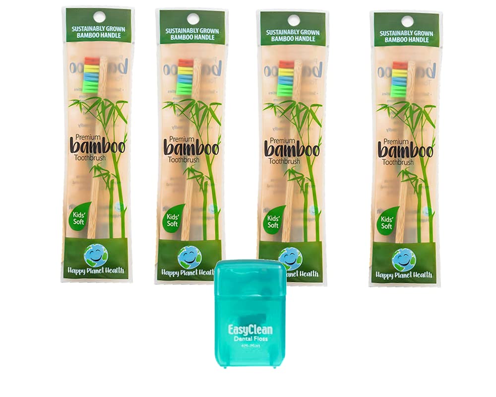 HDP Kids Bamboo Toothbrush Size:Pack of 4 with Bonus Color:Kids Bamboo