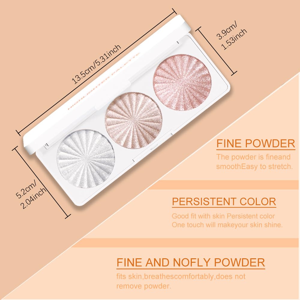 Pearl White Ice Silver Champagne Gold Rose Pink Shimmer Glitter Highlighter Highlight Makeup Contour Powder,Glitter Face Illuminator Highlighter, Illuminator Make Up (Lunar Glow Trio)