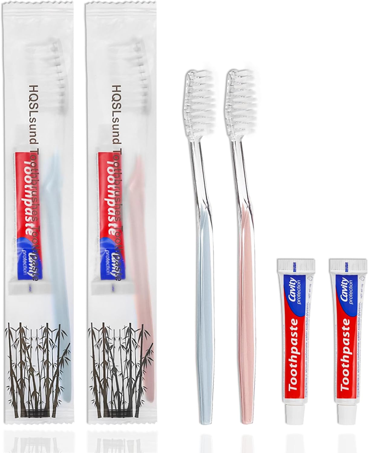 100 pcs Disposable Toothbrushes with Toothpaste, 2 Color Toothbrushes and Toothpaste 10g, Bulk for Homeless, Airbnb, Hotel