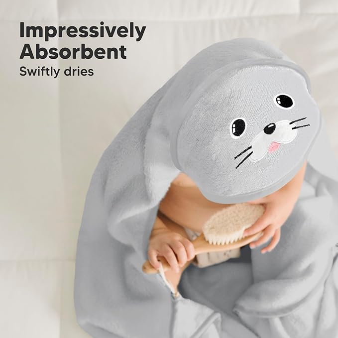 KeaBabies Hooded Baby Towel for Newborn - Viscose Derived from Bamboo Large Baby Bath Towels with Hood for Boys, Girls, Toddler, Extra Absorbent & Soft Newborn Bath Essentials (Seal, Regular)