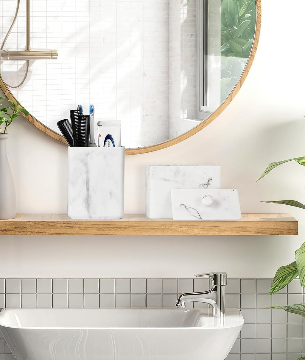 Luxspire Toothbrush Holders, 3 Slots Toothpaste & Toothbrush Holder for Bathroom, Resin Toothbrush Stand, Electric Toothbrush Holder with Drain Hole, Bathroom Organizer Countertop, Gravel White