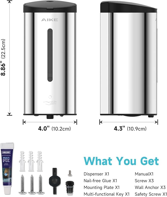 AIKE Wall Mount Automatic Foam Soap Dispenser 25 OZ Commercial Large Capacity Stainless Steel Model AK1205FA(Polished)