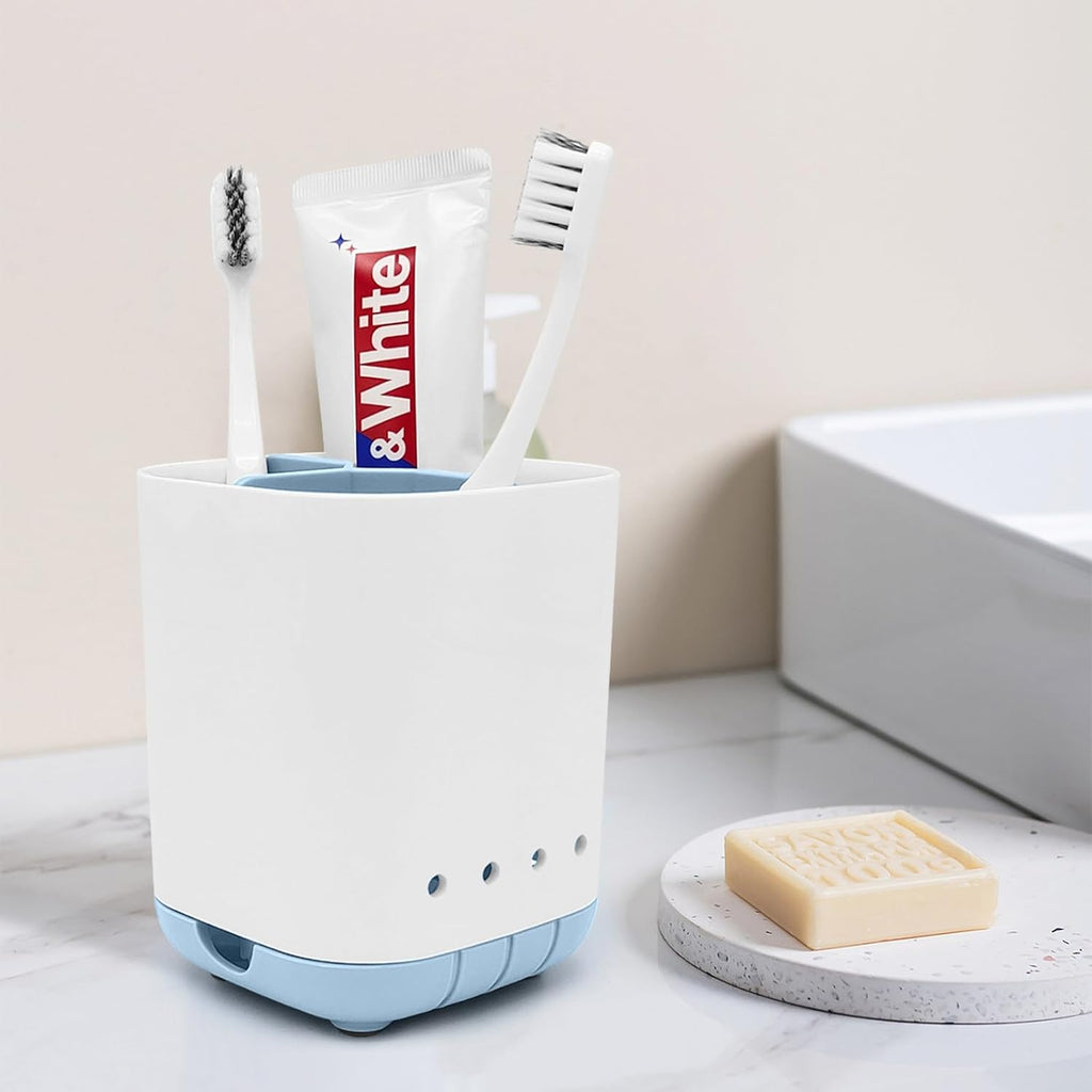 Toothbrush Holder for Bathroom,Plastic Detachable for Easy Cleaning Multi-Functional Storage,3 Slots Anti-Slip Electric Toothbrush and Toothpaste Organizer Caddy for Bathroom Vanity,Countertop (Blue)