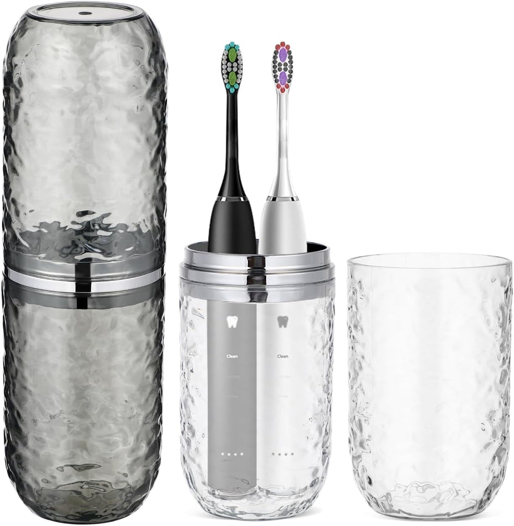 2PCS Travel Toothbrush Case with Cover, Portable Toothbrush Holder Cup Storage Container Dustproof Toothbrush Case for Bathroom Trip School Camping (Clear & Grey)