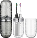 2PCS Travel Toothbrush Case with Cover, Portable Toothbrush Holder Cup Storage Container Dustproof Toothbrush Case for Bathroom Trip School Camping (Clear & Grey)