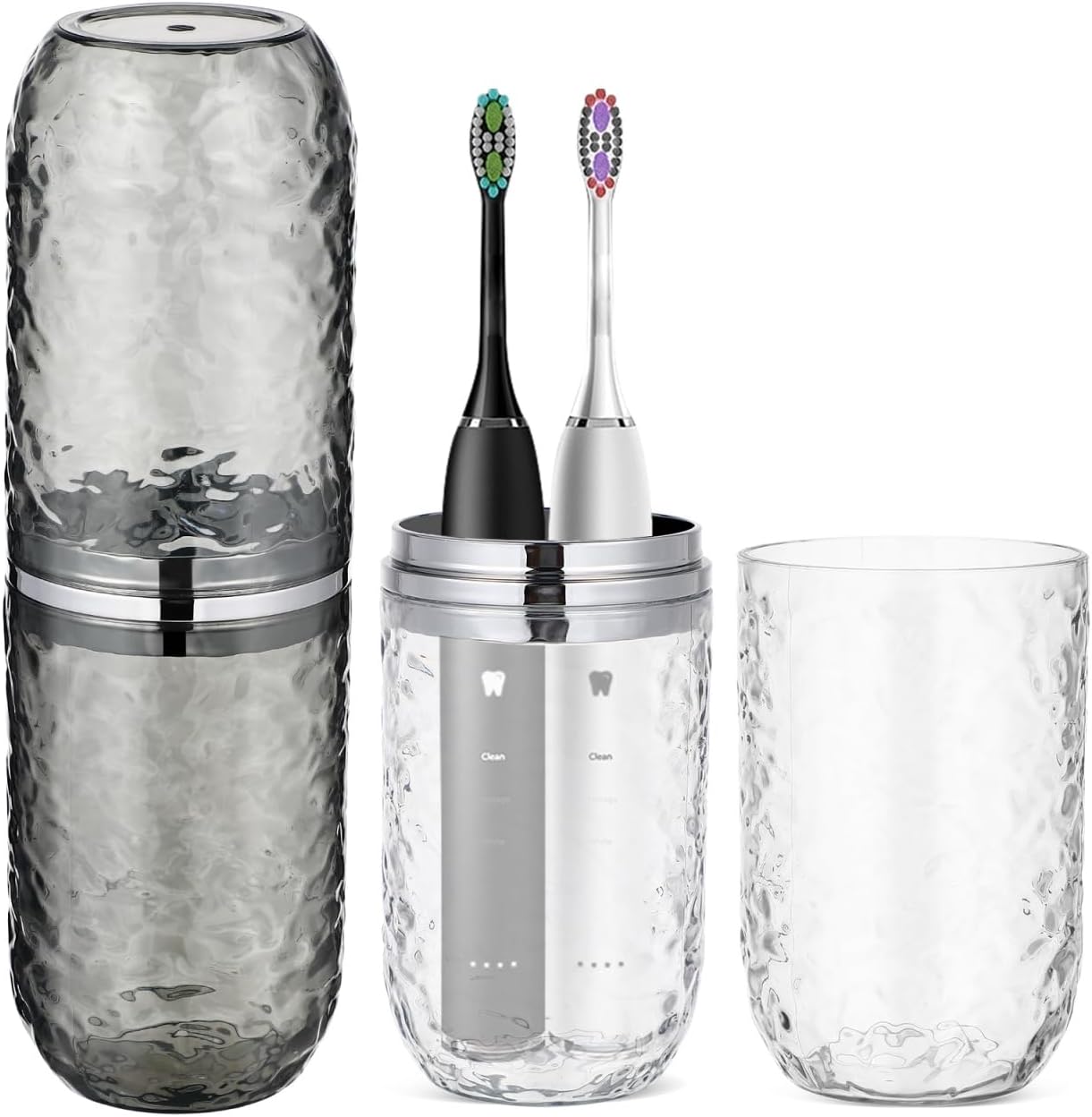 2PCS Travel Toothbrush Case with Cover, Portable Toothbrush Holder Cup Storage Container Dustproof Toothbrush Case for Bathroom Trip School Camping (Clear & Grey)
