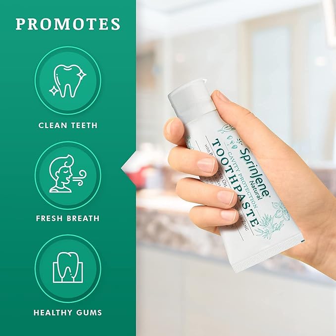 SprinJene Natural Fluoride Toothpaste for Healthy Teeth & Gums (2 Pack) + Electric Toothbrush with Wireless Charger & 2 Replacement Heads