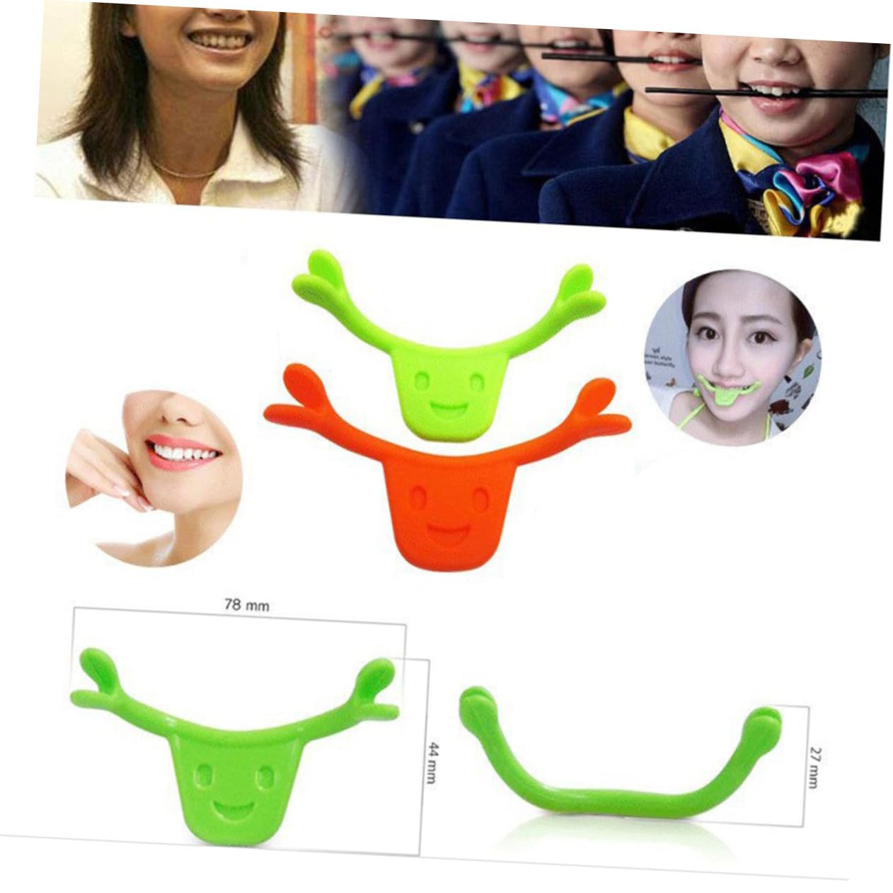 2pcs Smile Trainer Mouth Exerciser Edible Silicone for Facial Muscle Stretching and Lifting Smile Line Enhancer and Jawline Toning Green Orange
