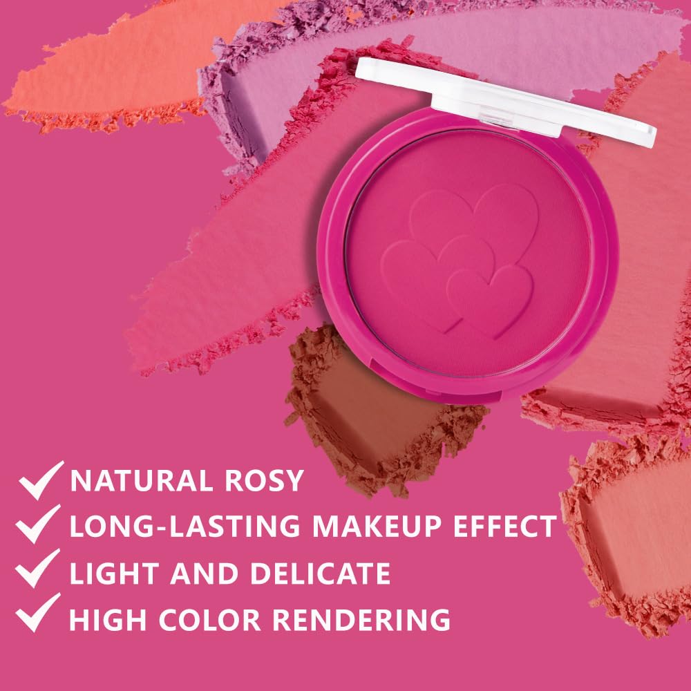 Rose Pink Single Matte for Face Cheeks Blush, Natural Hot Pink Cream Blushes Makeup Palette, Redpink Monochrome Blush Powder Palette Makeup for Older Women, Blushes Foundation for Every Day 02