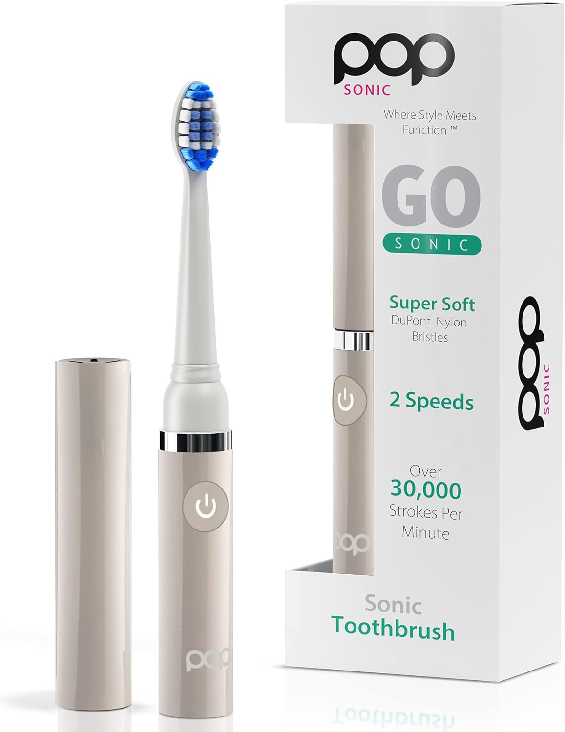 Pop Sonic Electric Toothbrush (Grey) - Travel Toothbrushes w/AAA Battery | Kids Electric Toothbrushes with 2 Speed & 15,000-30,000 Strokes/Minute, Dupont Nylon Bristles