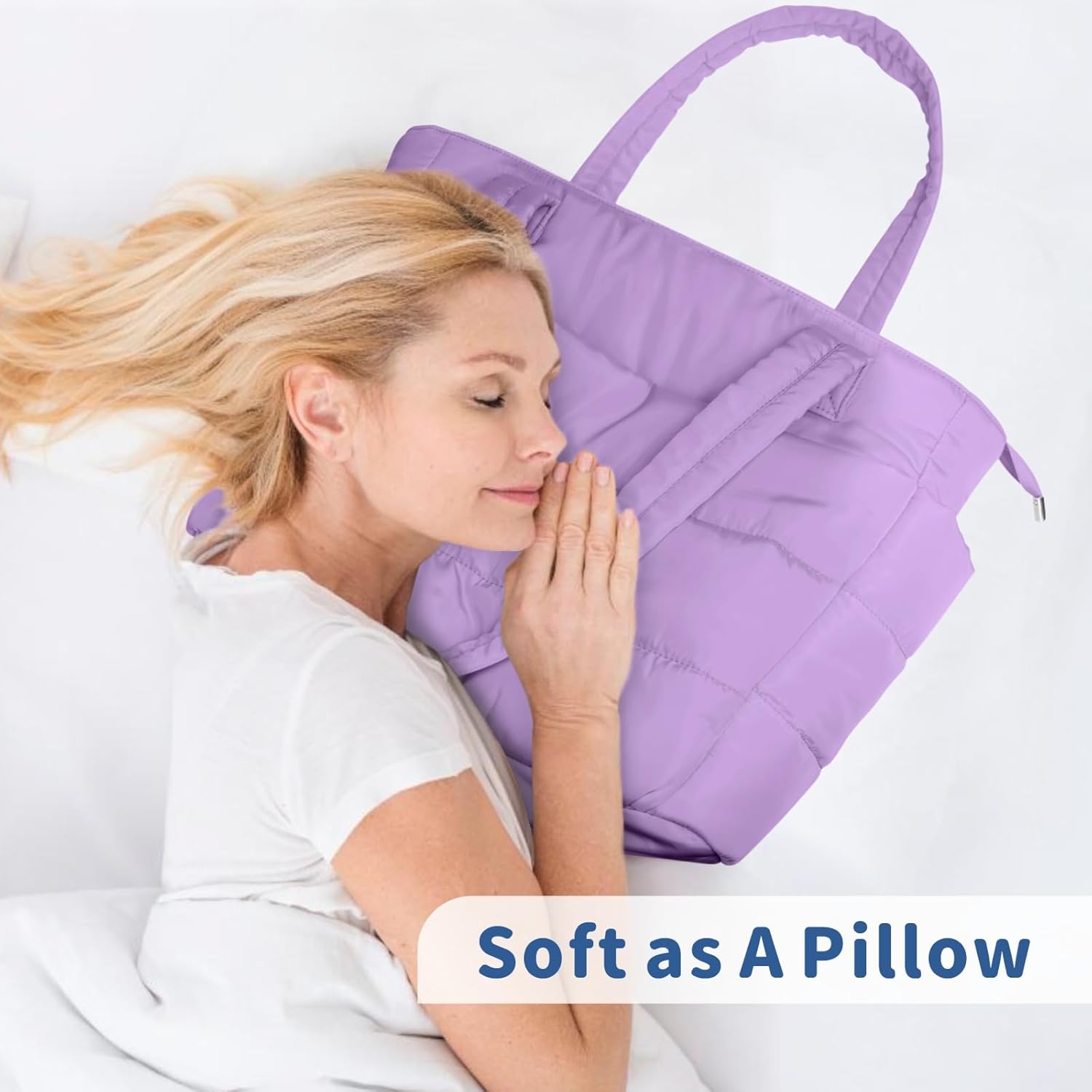 TOPDesign Puffer Tote Bag for Women, Lightweight Puffy Handbag with Compartments, Quilted Shoulder Bag for Work, Travel, Gym