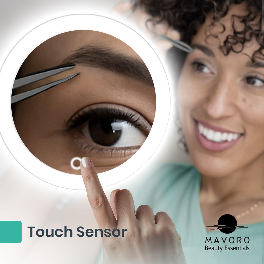 Mavoro 6.8" LED Magnifying Mirror with 3 Strong Suction Cups | 10X Magnification | Portable Lighted Travel Makeup & Cosmetic Mirror with Light (4 AAA Battery Operated |10X)