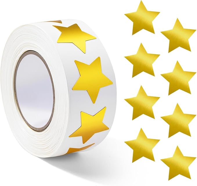 1000 PCS Star Stickers for Kids,1 inch Holographic Star Stickers for DIY, Crafts, Behavior Chart, Student Planner, School and Classroom Teacher Supplies (Gold-Stamped Star)