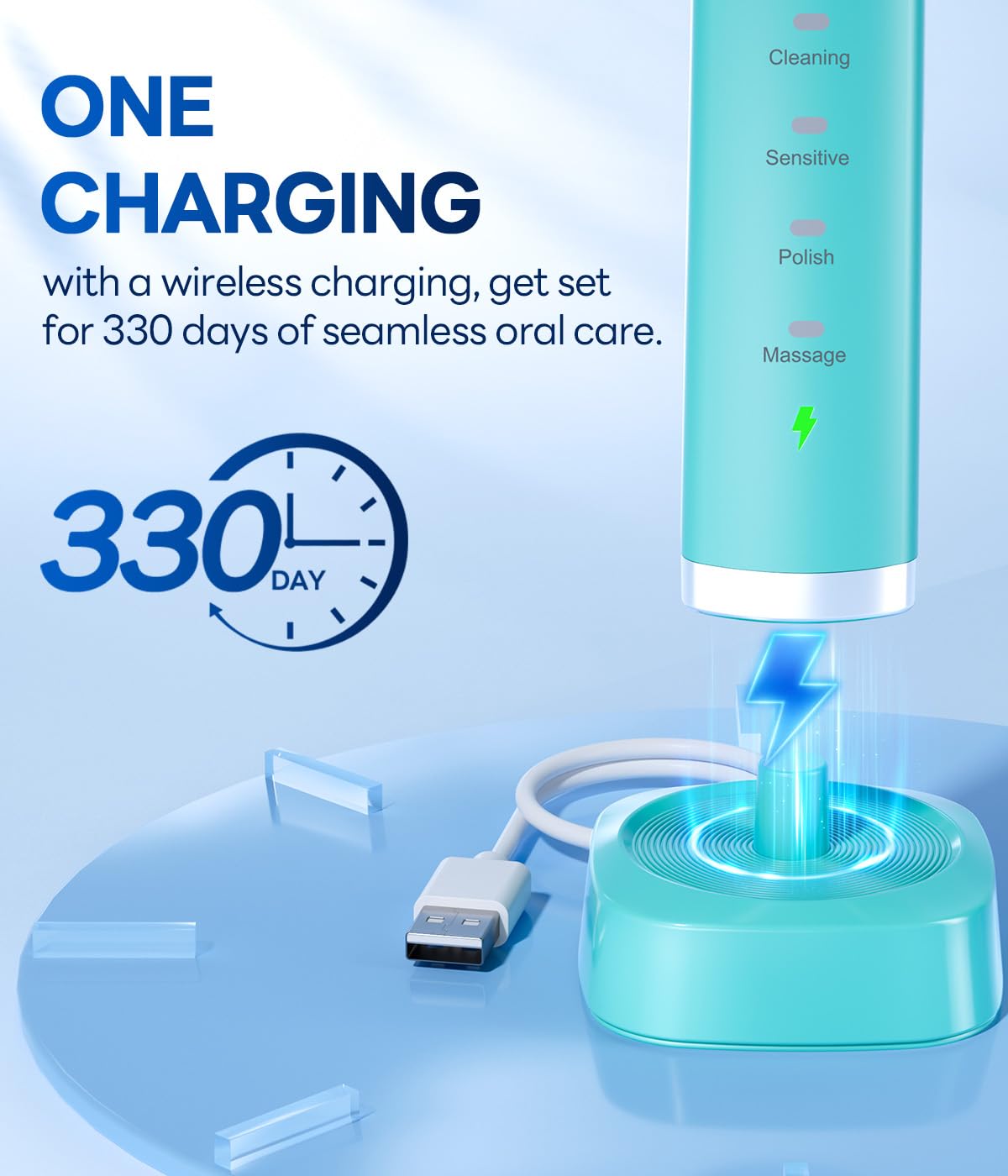 Bymore Electric Toothbrush for Adults,ElectricToothbrush,Travel Sonic Toothbrush with 8 Replacement Heads,Ultra Soft RechargeableToothbrush-Blue