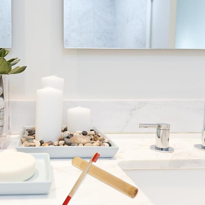 TIDTALEO Biodegradable Toothbrush with Case Disposable Eco-Friendly Toothbrushes with Moderate Hardness Bristles Travel-Friendly Oral Care Kit Random Color Random Color