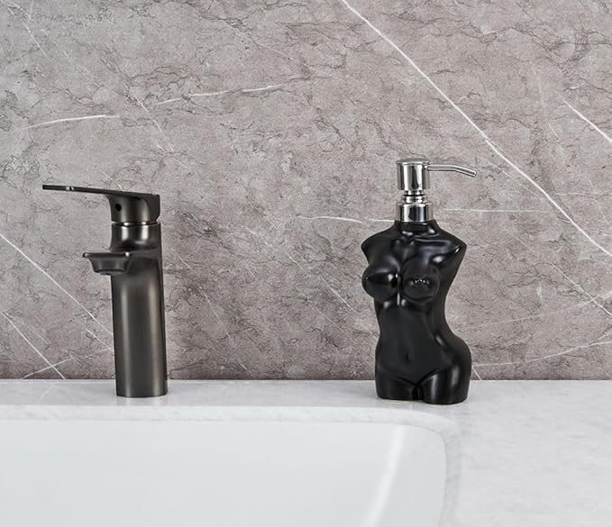 Ceramic Soap Dispenser with 304 Stainless Steel Pump Hand Lotion Liquid Dispenser Refillable for Kitchen and Bathroom Decorative (Matt Black)