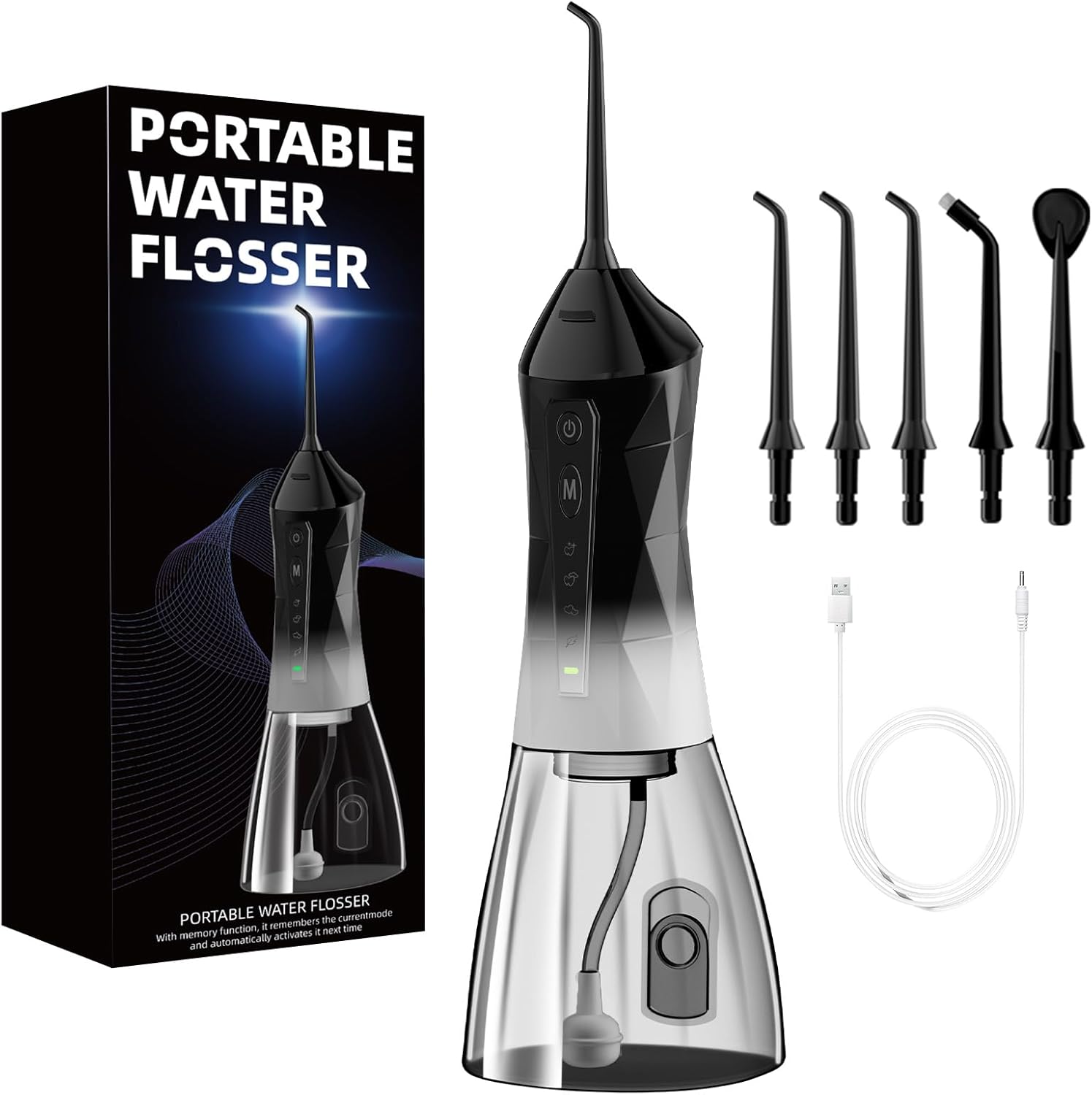 Water Dental Flosser Teeth Pick: Portable Cordless Oral Irrigator 320ML Rechargeable Travel Irrigation Cleaner with 5 Flossing Tips, IPX7 Waterproof Electric Flossing Machine for Teeth Cleaning