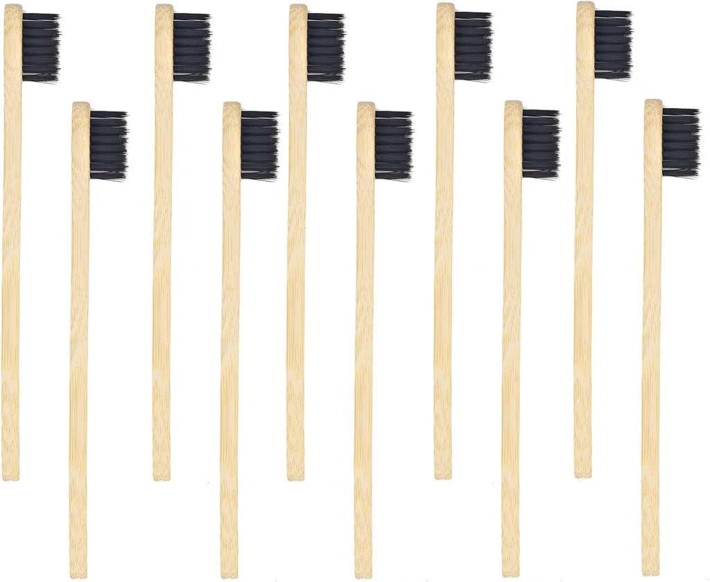 SEVENHEAD 10 PCS Kids Bamboo Toothbrushes Soft Bristles Wooden Toothbrushes, Natural Biodegradable BPA Free Eco Friendly Toothbrushes Black