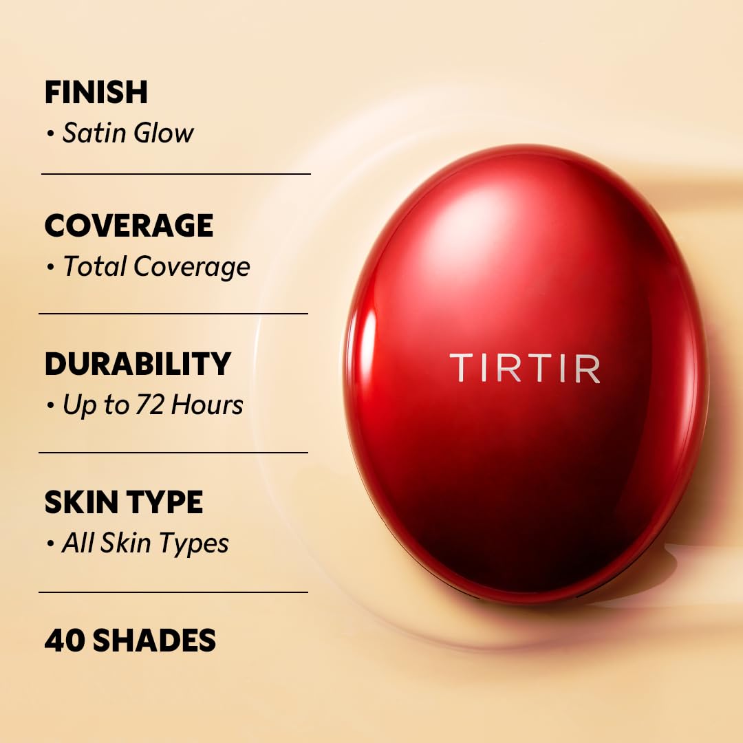 TIRTIR Mask Fit Red Cushion Foundation | Full coverage, Weightless, Skin fit, Satin Glow Finish, Korean Makeup BB Foundation, beauty, Tattoo cover up, Buildable (#24N Latte, 0.63 Fl Oz)