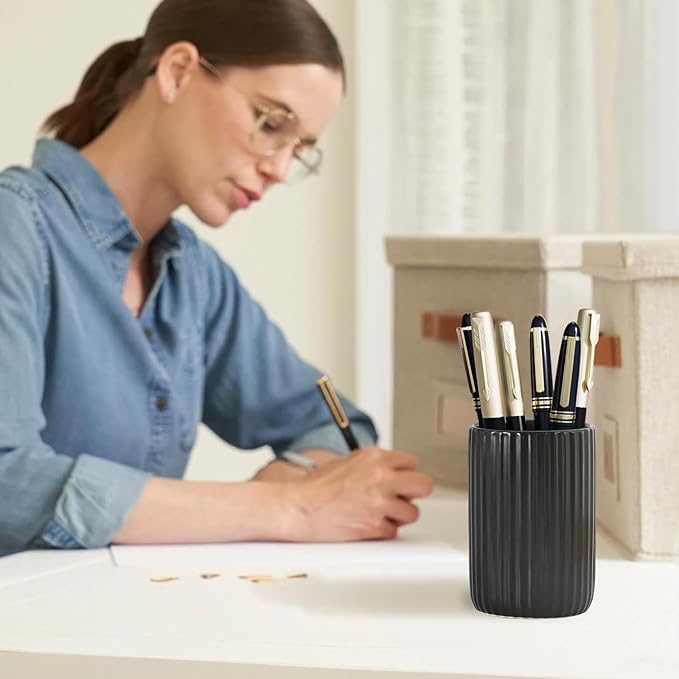 Toothbrush Holders for Bathrooms, Ceramic Tooth Brush Holder Set, Ribbed Bathroom Cups Tumbler, Reusable Toothbrush Mouthwash Cup, Toothpaste Holder Toothbrush Organizer for Bathroom Counter