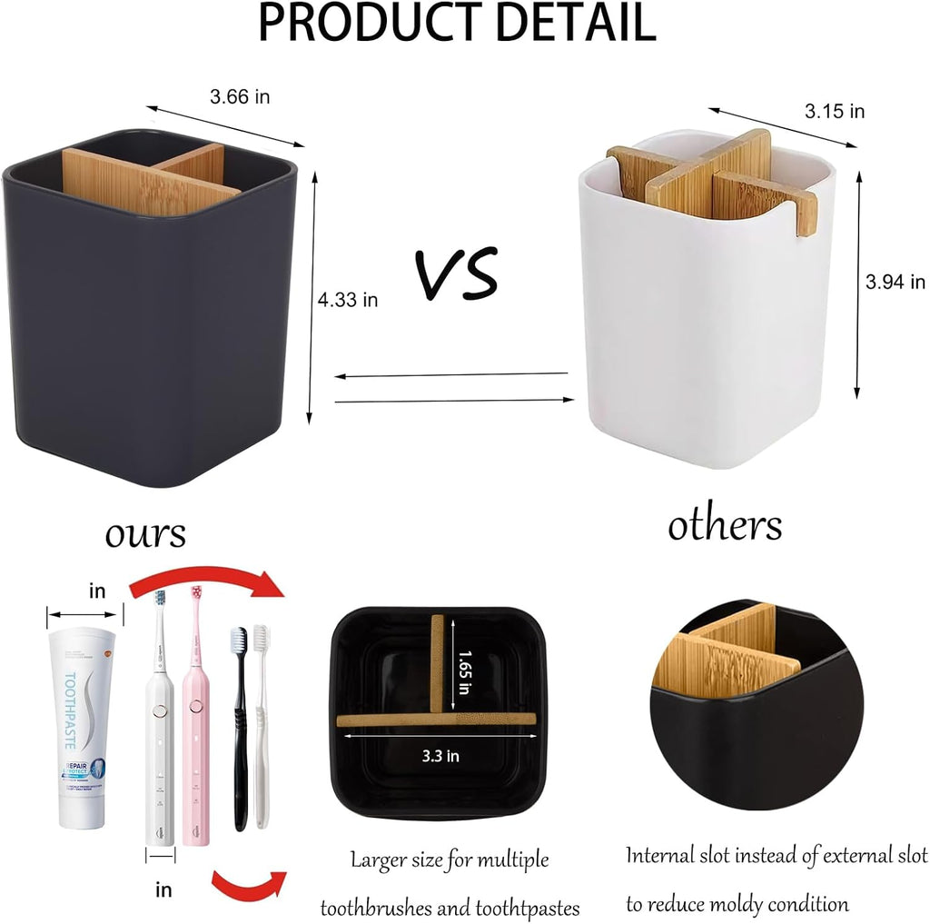 Bamboo Toothbrush Holder for Bathrooms, 3 Slots Toothbrush and Toothpaste Holder Bathroom Counter Organizer for Electric Toothbrushes, Floss, Razors - Cool Grey