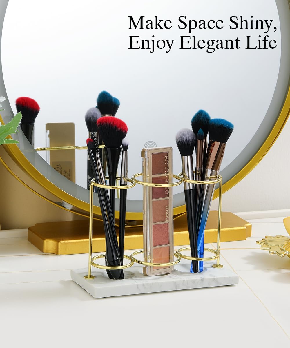 Emibele Electric Toothbrush Holder, 3 Slots 2-Layer Resin Electric Toothbrush Holder Bathroom Toothpaste Razor Storage Non-slip Organizer for Bathroom Toothbrush Toothpaste Cleanser, Gold Marble White