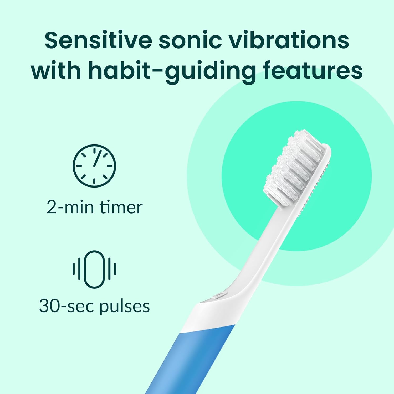 Quip Sonic Electric Toothbrush for Adults - Time Travel & Soft Bristles with Travel Case & Replacement Brush Head - 3 Month Battery Life, Plastic Handle - Blue