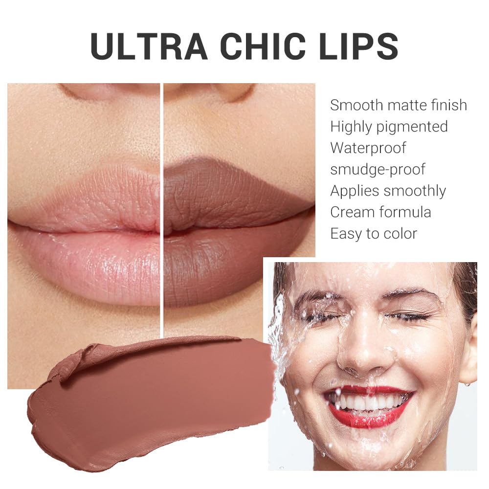 Warm Brown Nude Lip Stick,Matte Cream Lipstick Set for Women,Long Lasting Waterproof Smudge Proof Velvet lipsticks Crayon,Lip Makeup Kit Travel Size,Vegan & Cruelty-free (Pack of 1)