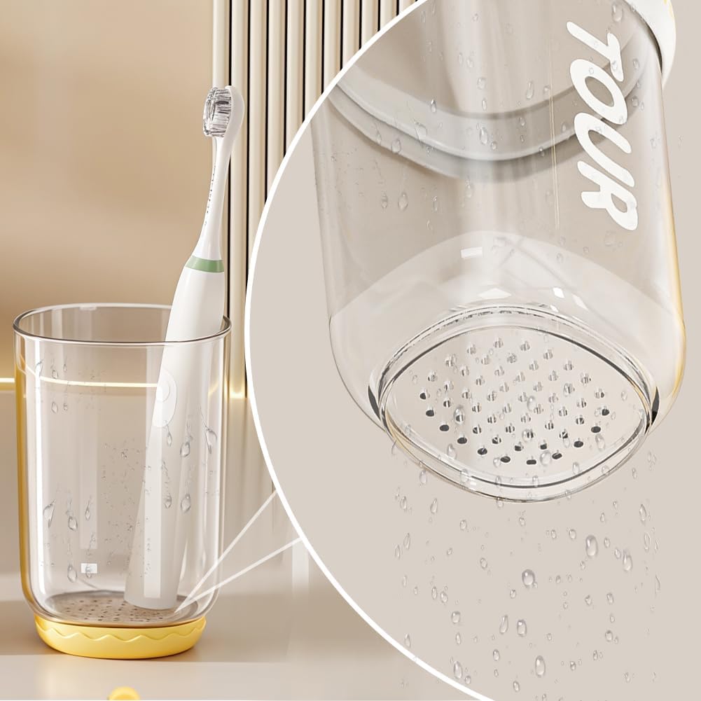 Toothbrush Travel Case, 2 pack Portable Tooth Brush and Toothpaste Holder Rinse Cup Cover Container Compact Oral Clean Tools Organizer for Camping Traveling Home School Business(White + Yellow)