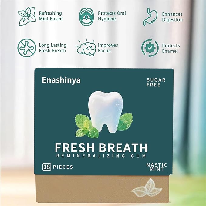 Remineralizing Chewing Gum-with Xylitol Hydroxyapatite,Handcrafted Sugar-Free Frankincense Mint Gum, Sugar Aspartame Plastic Dye Gluten Free,Daily Oral Freshness (18 Count (Pack of 3), Mastic Mint)