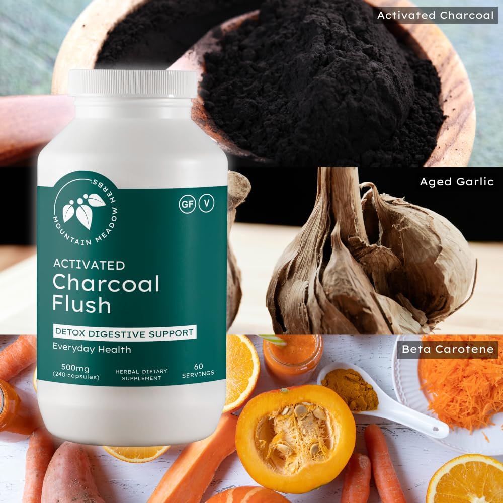 Mountain Meadow Herbs Activated Charcoal Flush – Natural Detox Cleanse Supplement for Digestion, Gas Relief, and Bloating Support – Activated Charcoal Capsules for Internal Cleansing 240ct