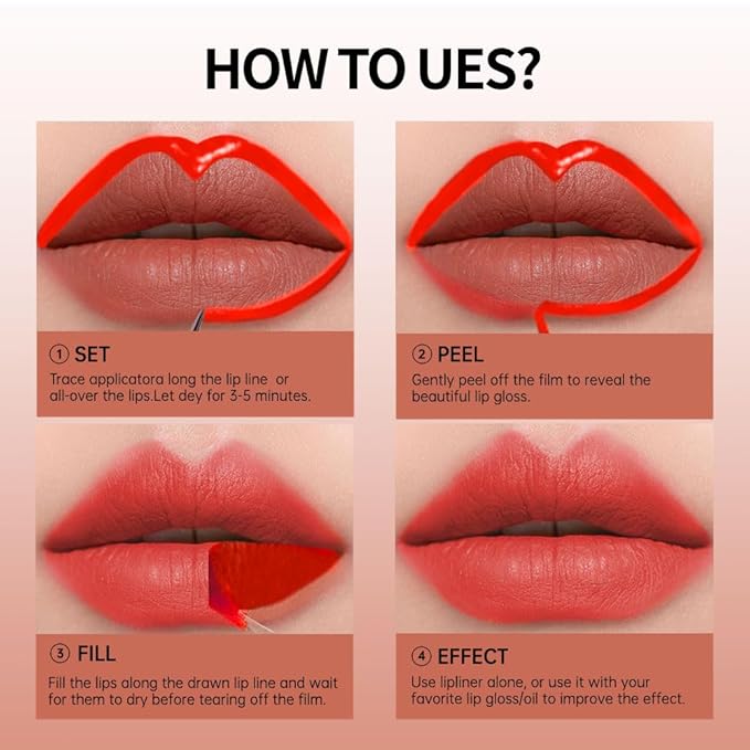 Matte Lip Liner Peel Off Lip Stain, Long Lasting Peel Off Lip Liner Stain, Peel-off Lip Gloss For All Skin Types, Transfer-proof Highly Pigmented Color Waterproof, (06#, Pack of 1)