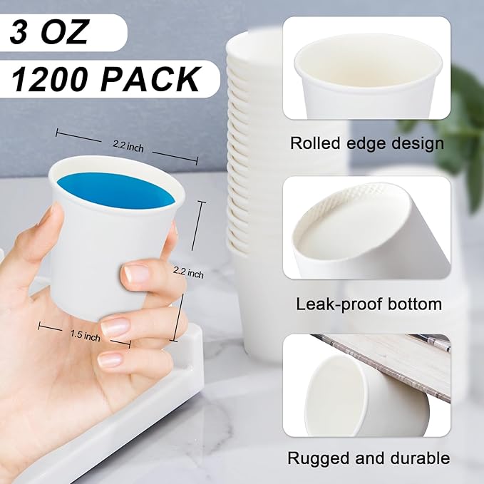 SIUQ 1200 Pack 3 oz Paper Cups, Small Disposable Bathroom Mouthwash Cups, Mini White Paper Espresso Cups 3 Ounce for Parties, Bathroom, Picnics, Travel and Events