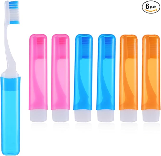 6pcs Travel Toothbrush Mini Portable Toothbrush Set Travels Size Toothbrushes Folding Traveling Tooth Brush with Case for Women Home Camping Hiking Soft Bristle