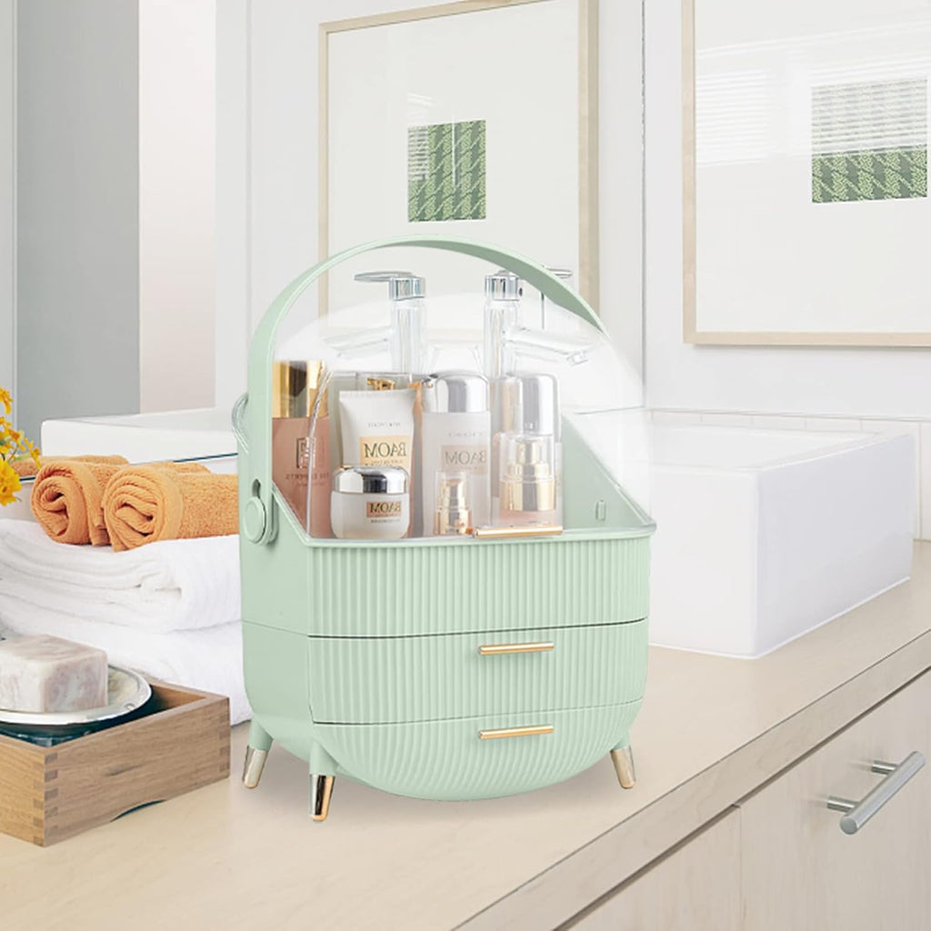 Makeup Organizers, Make Up Organizer for Vanity, Countertop Cosmetic Storage with Drawers and Transparent Cover for Bedroom Bathroom, Light Green