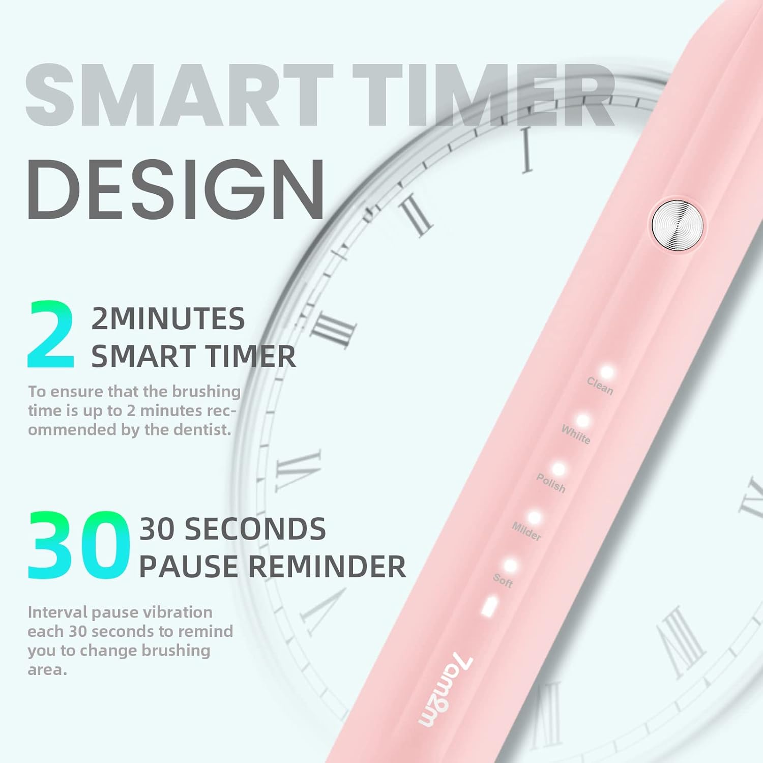 7AM2M Ultrasonic Electric Toothbrush for Adults and Kids, USB-C Rechargeable with 4 Brush Heads & 5 Modes, One Charge for 90 Days, 40000 VPM High-Powered, 2 Minutes Built-in Smart Timer, Pink