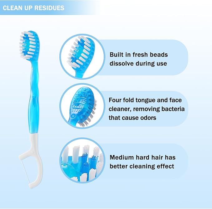 20 Individually Packaged Disposable Travel toothbrushes with Toothpaste, 5-in-1 Convenient Mini Disposable Toothbrush (Toothbrush + Toothpaste + Tongue Scraper + Dental Floss + Pick)