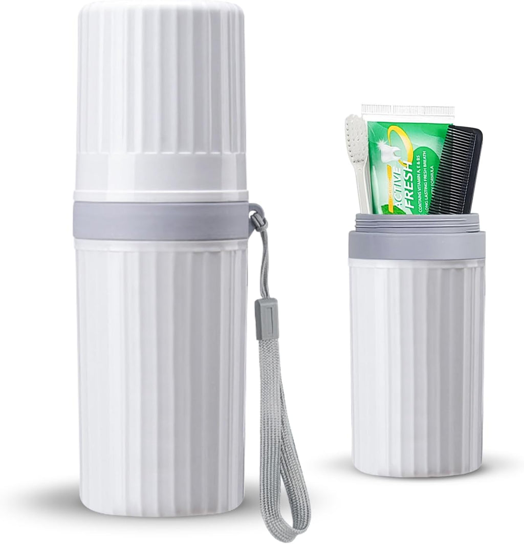 Toothbrush Travel Case, Grey Travel Toothbrush Cup Holder for Toothbrush and Toothpaste, Portable Travel Toothbrush Container for Traveling Camping Business School