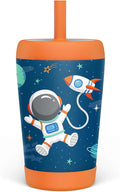 Kid Insulated Stainless Steel Tumbler with Silicone Straw, 12oz Sippy Cup for Kids (Astronaut)