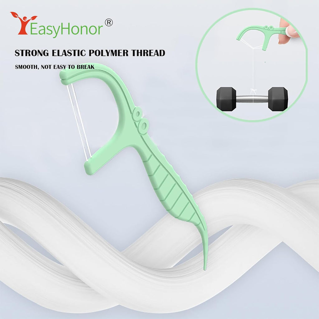 EasyHonor Dental Floss Picks,Twin-Line Mint Flavor Dental Flossers, Dual Action Flossing System, Easy Carry and Pick, 156 Count Floss Sticks in 3 Portable case.(Green, Mint)