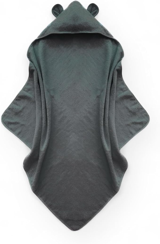 Organic Cotton Toddler Poncho Towel 33"x33" – Ultra-Soft Hooded Bath & Beach Towel with Bear Ears – Absorbent Kids Towel for Boys & Girls 0-5T, Premium for Pool, Bath & Travel (Grey)