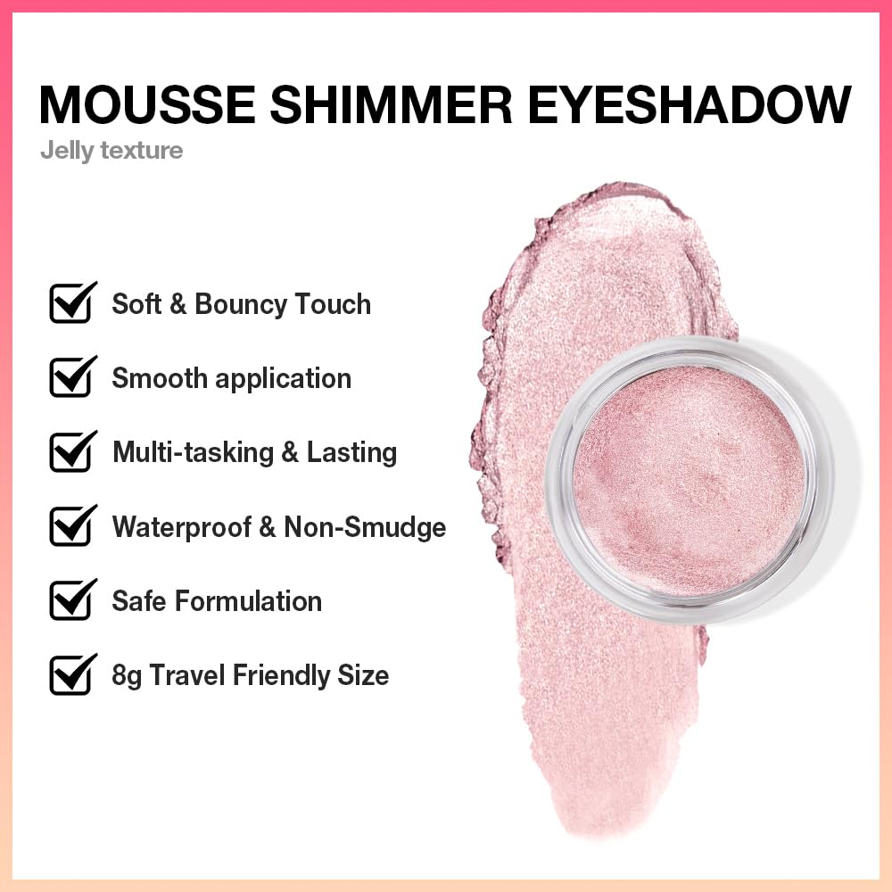 Rose Pink Mousse Single Eyeshadow Palette –Neutral Matte & Shimmer Eyeshadow,Mini Cream Glitter Eye shadow,Long Lasting Highly Pigmented Eye Makeup Compact Travel Siz Eye shadow for Older Women 02#