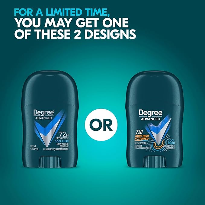 Degree Men’s Travel Deodorant Cool Rush 36-Pack – 72H Body Heat Activated Mini Antiperspirant, 0.5 Oz Ea