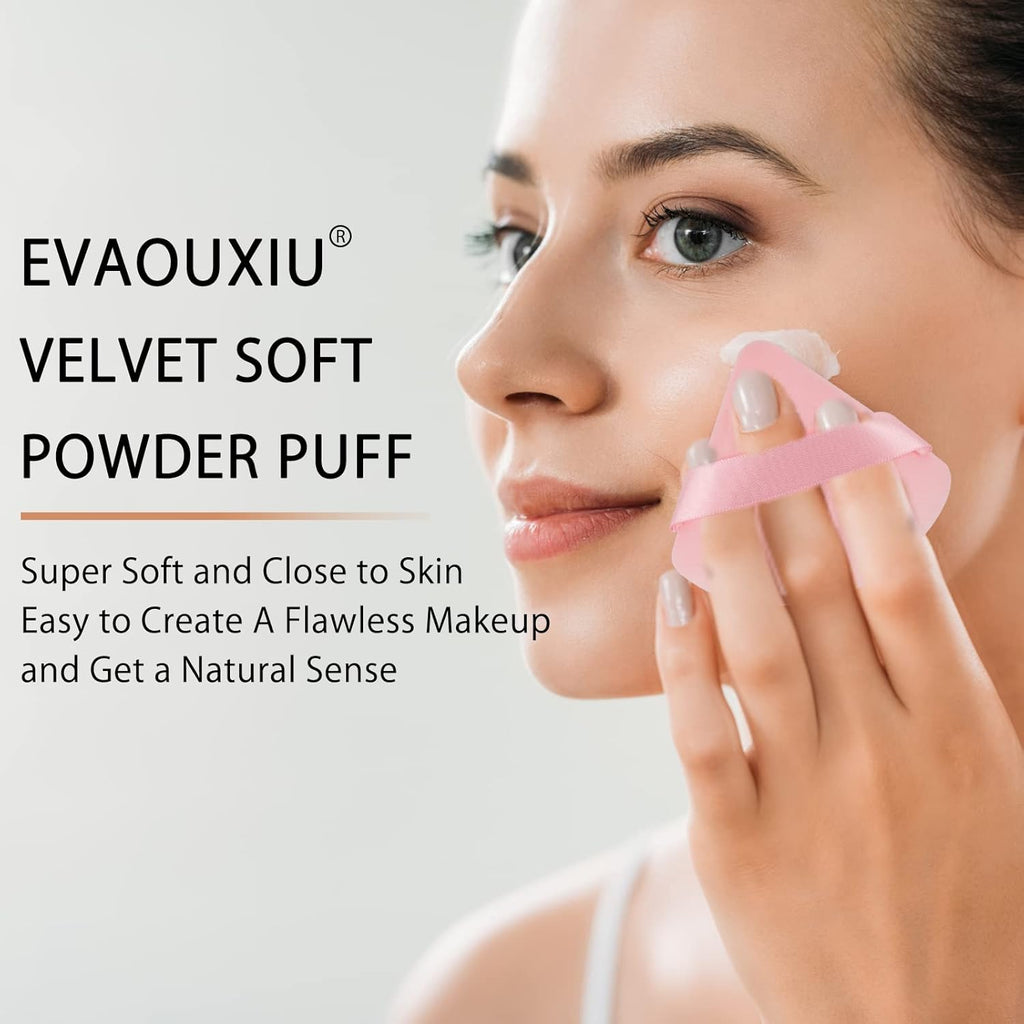 2 Pcs EVAOUXIU Triangle Powder Puff for Face Powder, Soft Plush Setting Powder Puff, Velour Cosmetic Foundation Blender Sponge Beauty Makeup Tools (Pink)