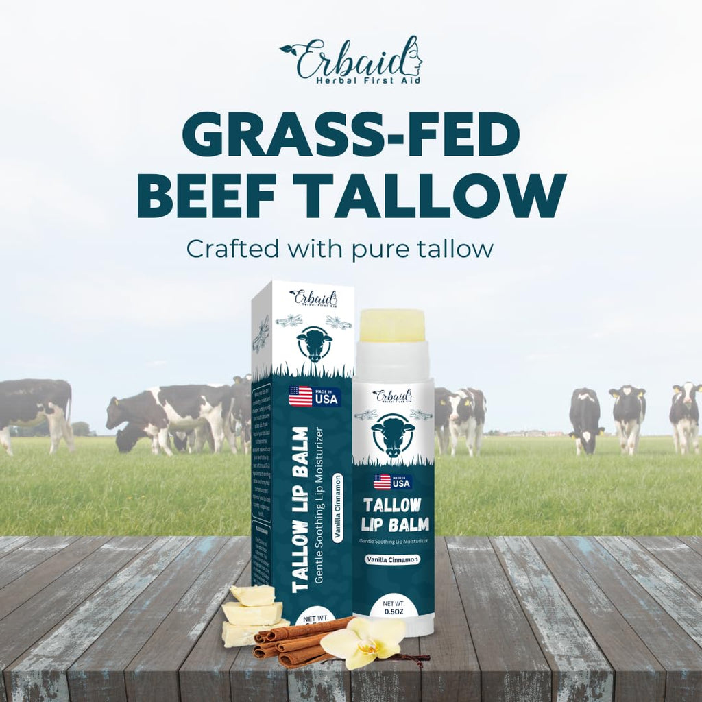 Beef Tallow Lip Balm – Natural Tallow Beeswax Chapstick – Hydrating Moisturizer Grass Fed Bison Tallow Balm Lip Care – Soothes Chapped, Dry Lips, Sensitive Skin – Long Lasting & Vitamin Rich USA-Made